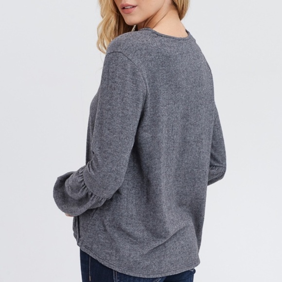 ❗️SALE❗️Charcoal Front-Crossed Top - Picture 4 of 5